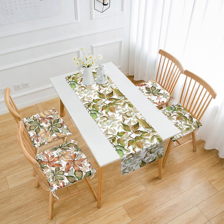 Set of 4 Fall Trend Chair Pads and 1 Table Runner|Dry Leaves Chair Cushion and Tabletop Set|Autumn Seat Pad and Tablecloth|Leaf Home Decor