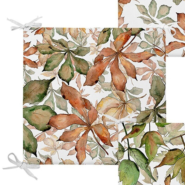 Set of 4 Fall Trend Chair Pads and 1 Table Runner|Dry Leaves Chair Cushion and Tabletop Set|Autumn Seat Pad and Tablecloth|Leaf Home Decor