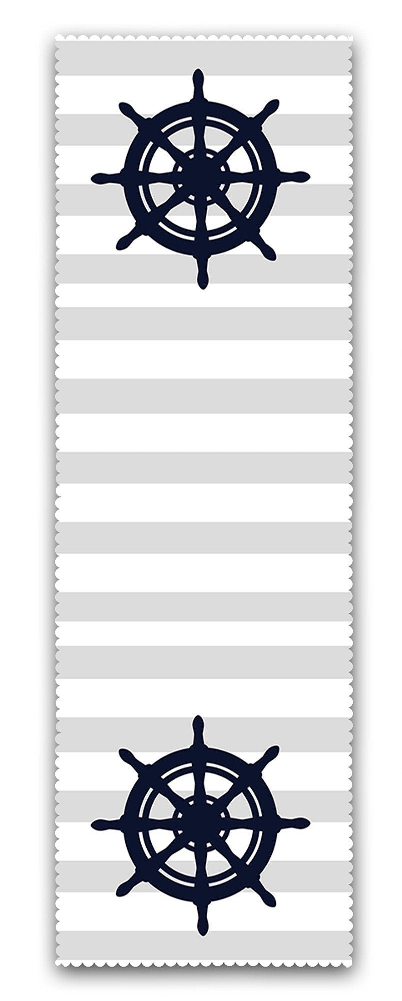 Set of 4 Nautical Chair Pads and 1 Table Runner|Anchor Wheel Compass Boat Cushion and Tabletop Set|Blue White Navy Seat Pad and Tablecloth