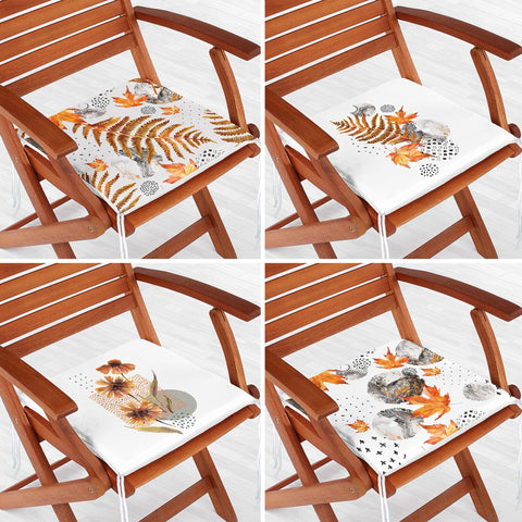 Set of 4 Fall Trend Chair Cushion|Dry Leaves Seat Pad with Zip and Ties|Farmhouse Autumn Chair Pad Set|Housewarming Outdoor Seat Cushion