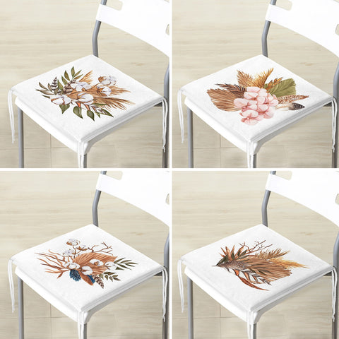 Set of 4 Fall Trend Chair Cushion|Dry Leaves Seat Pad with Zip and Ties|Farmhouse Autumn Chair Pad Set|Housewarming Outdoor Seat Cushion