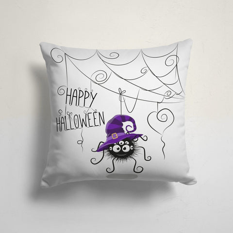 Happy Halloween Cushion Case|Fall Trend Carved Pumpkin and Haunted House Decor|Spider with Witch Hat Throw Pillowcase|Halloween Party Decor