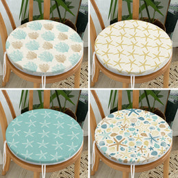 Set of 4 Beach House Round Chair, Stool Cushion|Starfish and Coral Seat Pad with Zip and Ties|Nautical Chair Pad Set|Coastal Seat Cushion
