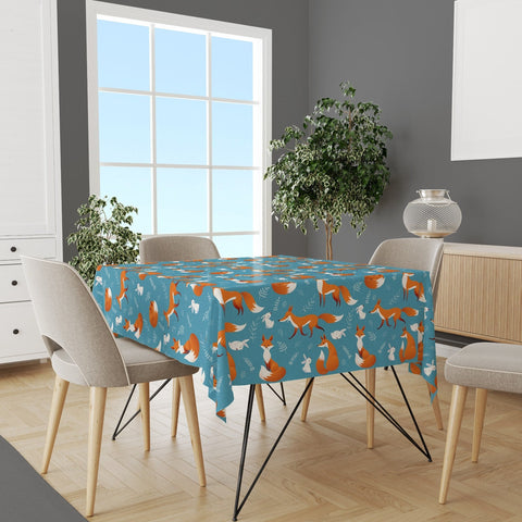 Fall Trend Tabletop|Orange Fox and Acorn Tablecloth|Housewarming Rabbit Print Table Cover|Farmhouse Autumn Table Decor|Rectangle Tablecloth
