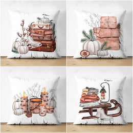 Pumpkin Pillow Cover|Fall Trend Suede Cushion Case|White Pumpkin and Bird Print Throw Pillowtop|Decorative Farmhouse Thanksgiving Cushion