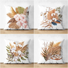 Dry Leaves Pillow Cover|Fall Trend Suede Cushion Case|White Flower and Leaf Print Throw Pillowtop|Decorative Farmhouse Thanksgiving Cushion