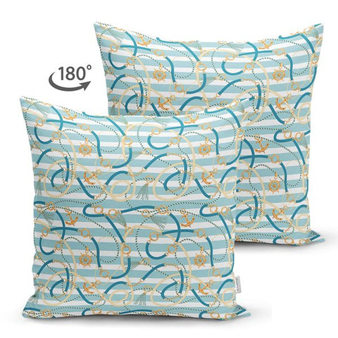 Nautical Pillow Cover|Anchor and Chain Print Coastal Throw Pillowtop|Decorative Beach House Cushion Cover|Summer Trend Suede Cushion Case