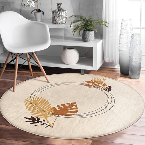 Abstract Floral Round Rug|Non-Slip Round Carpet|Onedraw Rose Circle Carpet|Minimalist Area Rug|Leaf Home Decor|Decorative Anti-Slip Mat