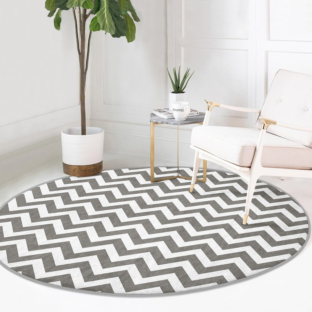 Zigzag Round Rug|Non-Slip Round Carpet|Geometric Circle Carpet|Decorative Area Rug|Zigzag Home Decor|Multi-Purpose Colorful Anti-Slip Mat