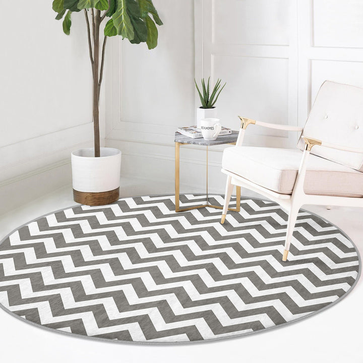 Zigzag Round Rug|Non-Slip Round Carpet|Geometric Circle Carpet|Decorative Area Rug|Zigzag Home Decor|Multi-Purpose Colorful Anti-Slip Mat