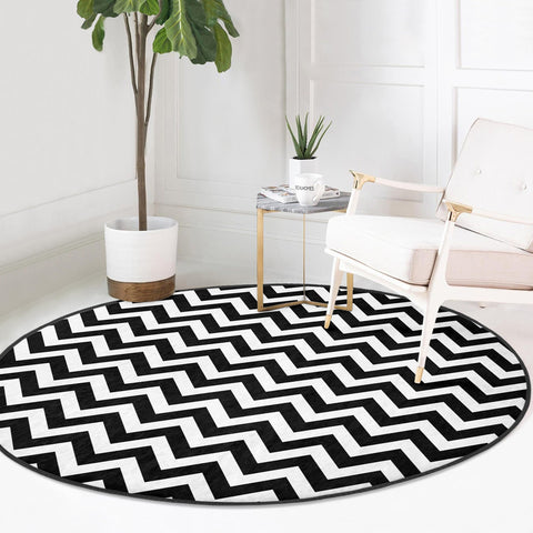 Zigzag Round Rug|Non-Slip Round Carpet|Geometric Circle Carpet|Decorative Area Rug|Zigzag Home Decor|Multi-Purpose Colorful Anti-Slip Mat