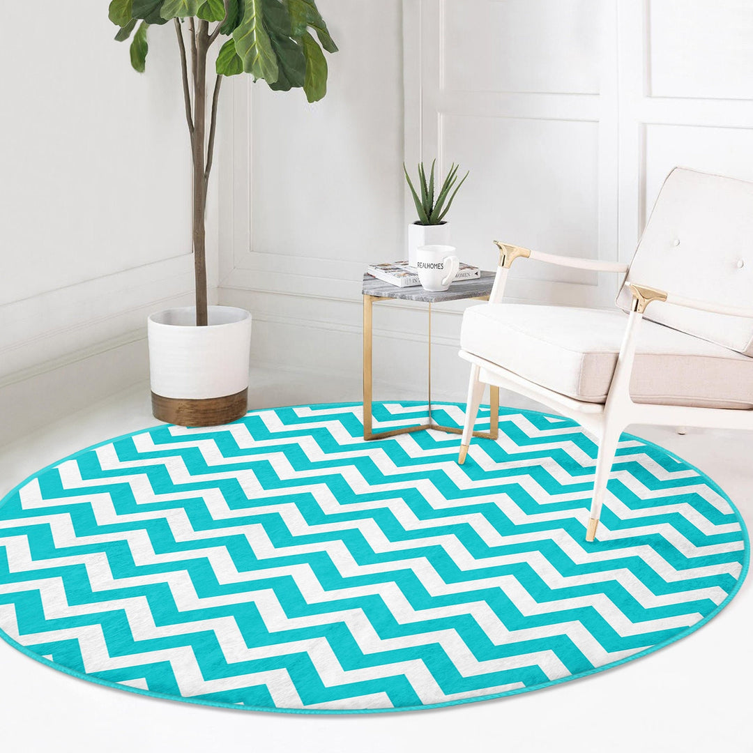 Zigzag Round Rug|Non-Slip Round Carpet|Geometric Circle Carpet|Decorative Area Rug|Zigzag Home Decor|Multi-Purpose Colorful Anti-Slip Mat