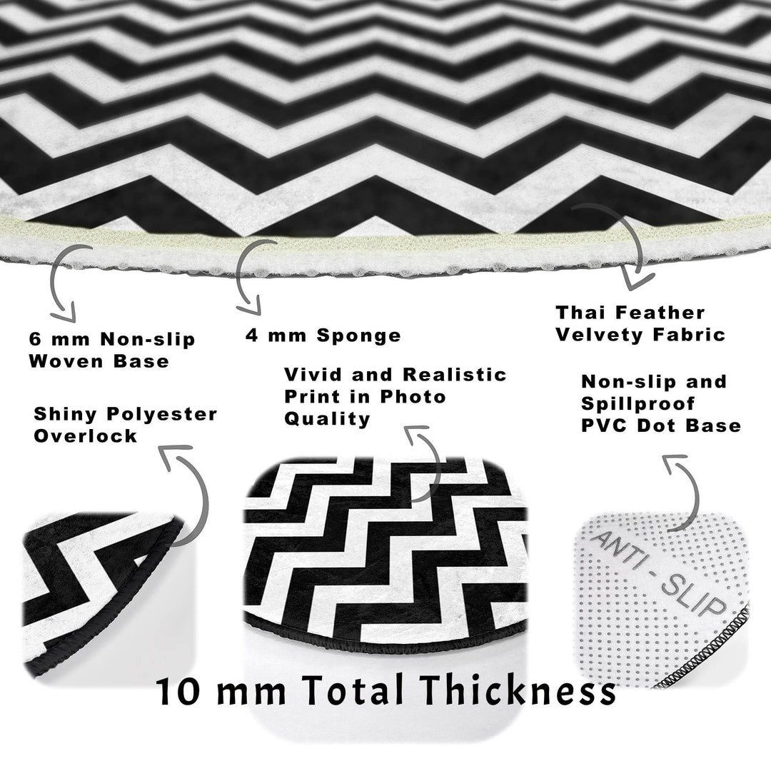 Zigzag Round Rug|Non-Slip Round Carpet|Geometric Circle Carpet|Decorative Area Rug|Zigzag Home Decor|Multi-Purpose Colorful Anti-Slip Mat