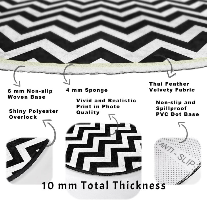 Zigzag Round Rug|Non-Slip Round Carpet|Geometric Circle Carpet|Decorative Area Rug|Zigzag Home Decor|Multi-Purpose Colorful Anti-Slip Mat