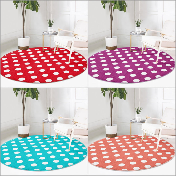 Polkadot Round Rug|Non-Slip Round Carpet|Geometric Circle Carpet|Decorative Area Rug|Polkadot Home Decor|Multi-Purpose Colorful Dotted Mat