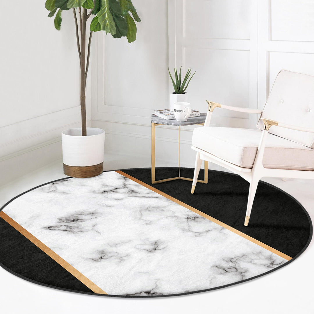Marble Pattern Round Rug|Non-Slip Round Carpet|Geometric Marble Circle Carpet|Decorative Striped Multi-Purpose Area Rug|Modern Home Decor