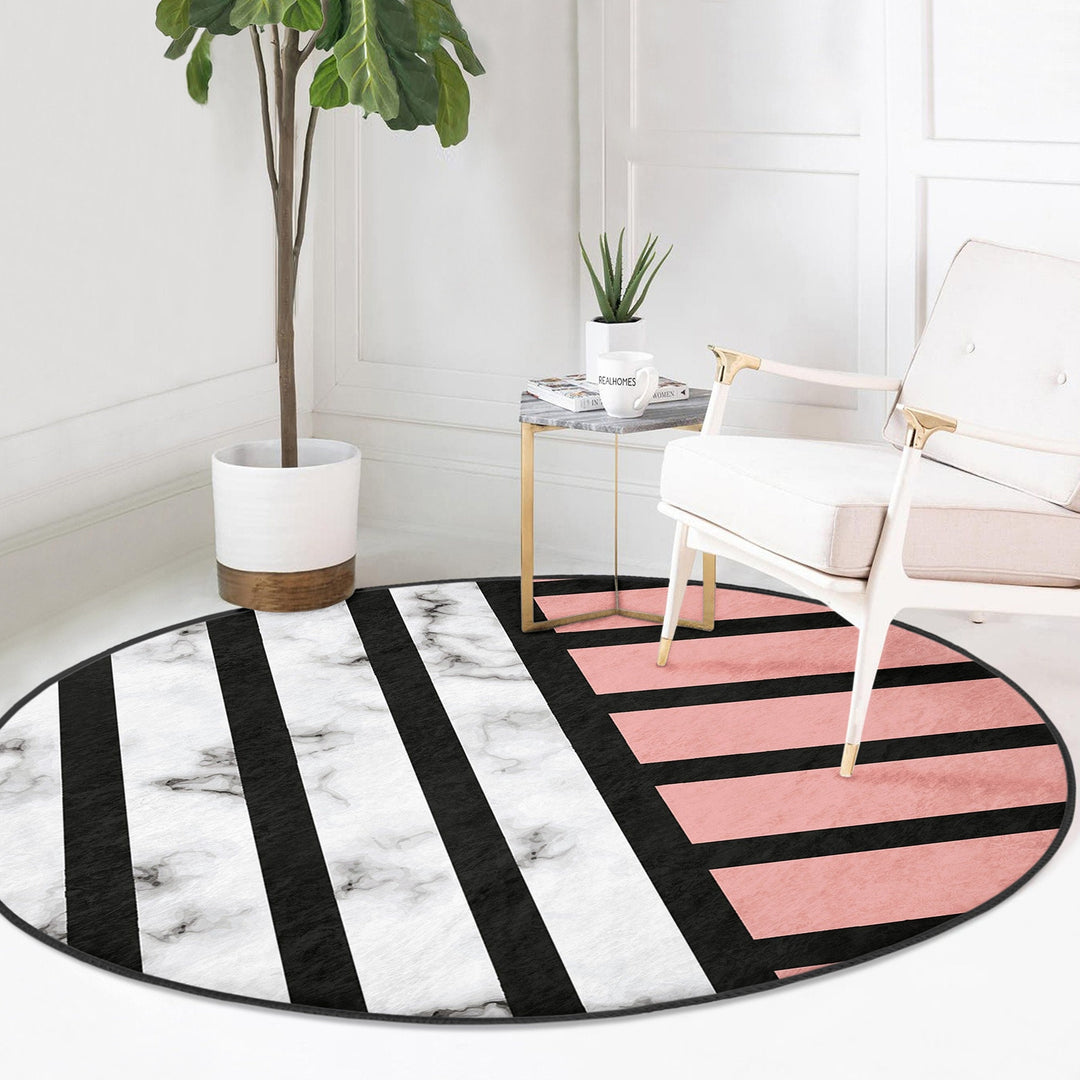 Marble Pattern Round Rug|Non-Slip Round Carpet|Geometric Marble Circle Carpet|Decorative Striped Multi-Purpose Area Rug|Modern Home Decor