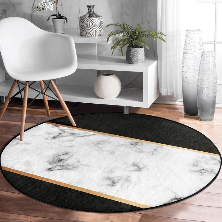 Marble Pattern Round Rug|Non-Slip Round Carpet|Geometric Marble Circle Carpet|Decorative Striped Multi-Purpose Area Rug|Modern Home Decor