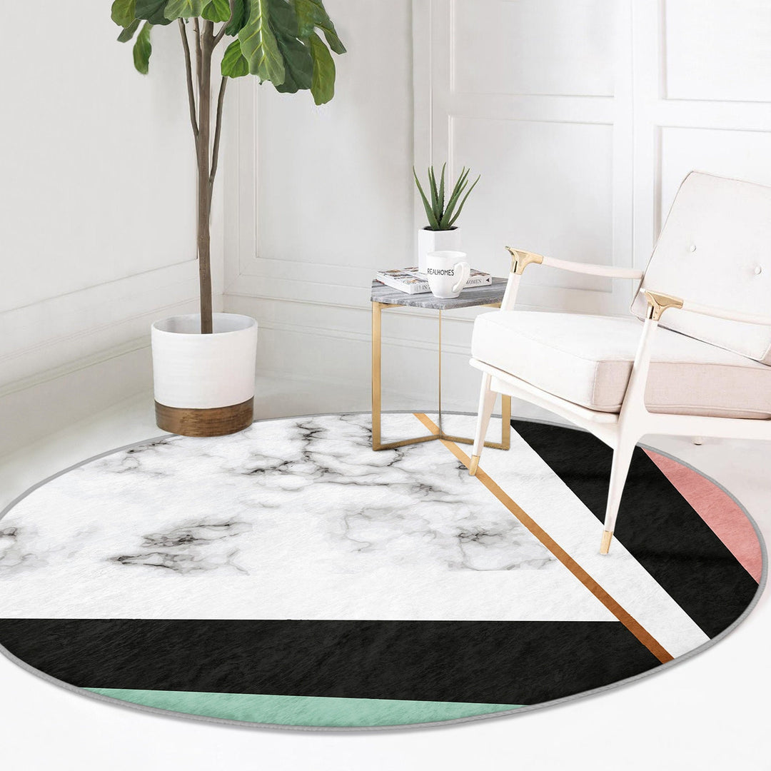 Marble Pattern Round Rug|Non-Slip Round Carpet|Geometric Marble Circle Carpet|Decorative Striped Multi-Purpose Area Rug|Modern Home Decor