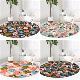 Abstract Floral Round Rug|Non-Slip Round Carpet|Flower Print Circle Carpet|Minimalist Area Rug|Floral Home Decor|Decorative Anti-Slip Mat