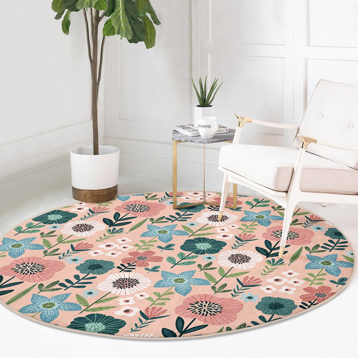 Abstract Floral Round Rug|Non-Slip Round Carpet|Flower Print Circle Carpet|Minimalist Area Rug|Floral Home Decor|Decorative Anti-Slip Mat