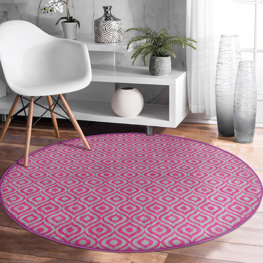 IKAT Design Round Rug|Non-Slip Round Carpet|Geometric Circle Carpet|Decorative Area Rug|IKAT Home Decor|Multi-Purpose Colorful Anti-Slip Mat