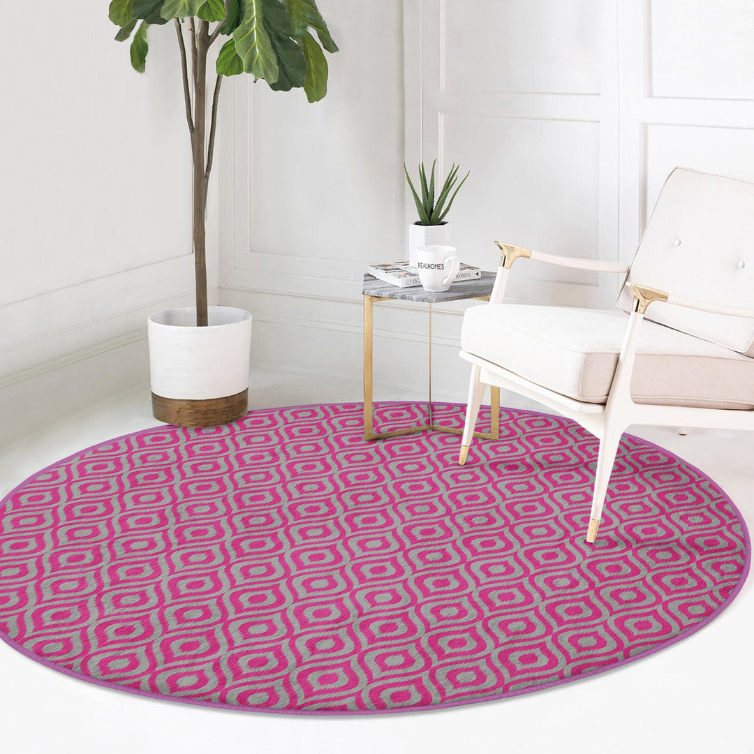 IKAT Design Round Rug|Non-Slip Round Carpet|Geometric Circle Carpet|Decorative Area Rug|IKAT Home Decor|Multi-Purpose Colorful Anti-Slip Mat