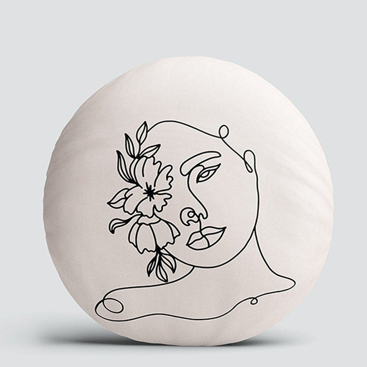 Set of 4 Onedraw Round Pillow Case|Hand, Sun and Woman Print Circle Pillow Cover|Decorative Abstract Line Art Pillow|Outdoor Cushion Cover