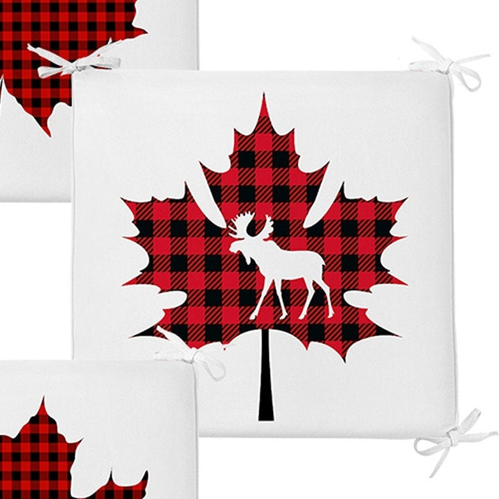 Set of 4 Xmas Chair Pads and 1 Table Runner|Winter Trend Checkered Xmas Leaves Seat Pad Tablecloth|Plaid Xmas Deer Chair Cushion Tabletop