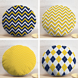 Set of 4 Geometric Round Pillow Case|Zigzag Print Circle Pillow Cover|Decorative Plaid Pattern Throw Pillowtop|Outdoor Round Cushion Cover