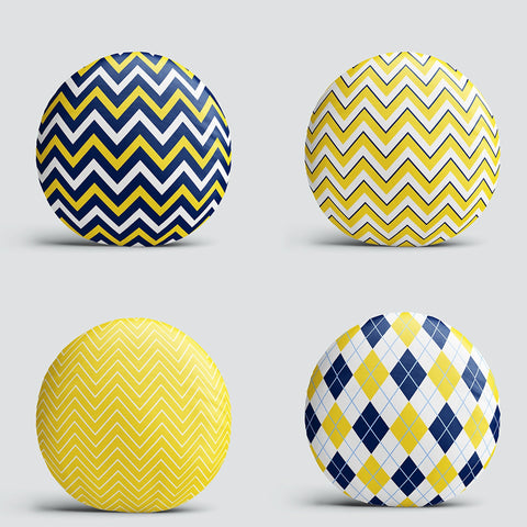 Set of 4 Geometric Round Pillow Case|Zigzag Print Circle Pillow Cover|Decorative Plaid Pattern Throw Pillowtop|Outdoor Round Cushion Cover