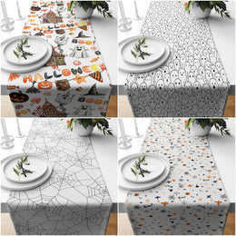 Halloween Table Runner|Ghost and Spider Web Print Tablecloth|Haunted House Tabletop|Pumpkin and Boo Home Decor|Scary Halloween Table Decor
