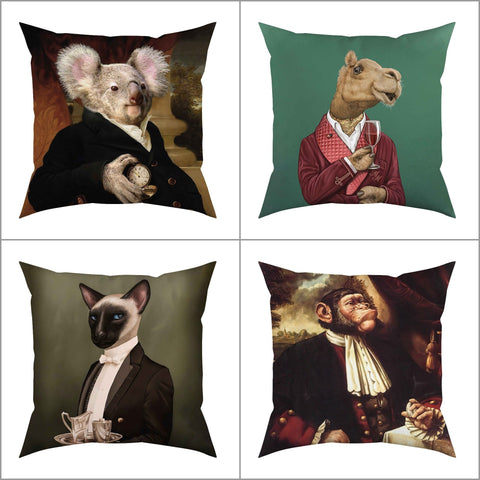 Royal Animal Pillow Cover|Frilly Koala, Camel Cushion Case|Pet Costume Pillowcase|Cat and Monkey Throw Pillow Cover|Animal Portrait Cushion