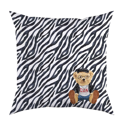 Cute Bear Pillow Cover|Frilly Black White Cute Bear Themed Cushion Case|Plaid Funny Animal Pillowcase|Cartoon Character Throw Pillow Cover