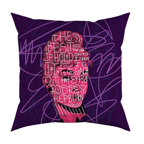 Portrait Pillow Cover|Frilly Audrey Hepburn Cushion Case|Decorative Woman Face Pillow Top|Abstract Contemporary Print Throw Pillow Case