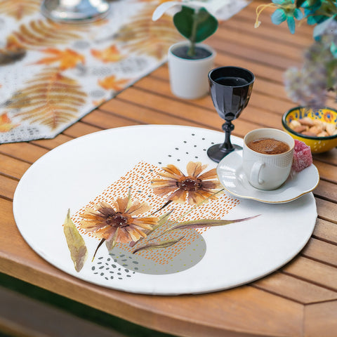 Fall Runner & Placemat Set|Fall Trend Table Decor|Set of 6 Supla Table Mat|Orange Autumn Leaf Print Tabletop and American Service Underplate
