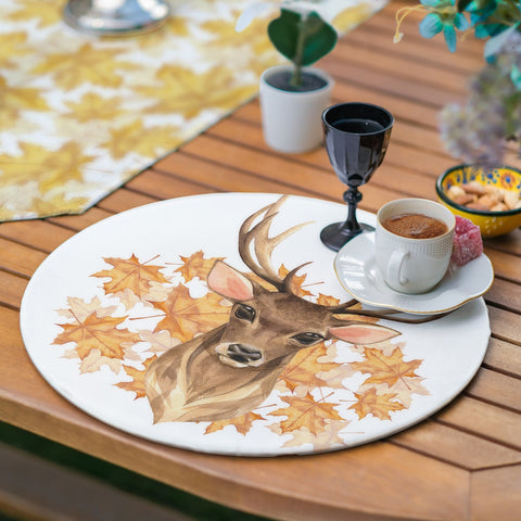 Fall Runner & Placemat Set|Fall Trend Table Decor|Set of 6 Supla Table Mat|Dry Yellow Leaves Autumn Tabletop and American Service Underplate