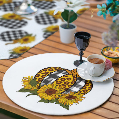 Fall Runner & Placemat Set|Fall Trend Table Decor|Set of 6 Supla Table Mat|Checkered Pumpkin Autumn Tablecloth American Service Underplate