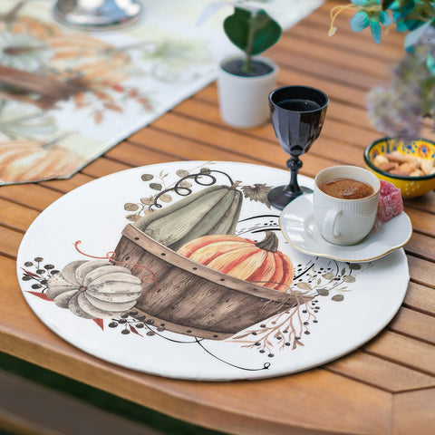 Pumpkin Runner & Placemat Set|Fall Trend Table Decor|Set of 6 Supla Table Mat|Floral Pumpkin Autumn Tablecloth American Service Underplate