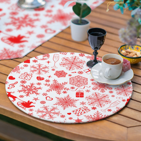 Snowflake Runner & Placemat Set|Winter Trend Table Decor|Set of 6 Supla Table Mat|Farmhouse Xmas Deer Tablecloth American Service Underplate