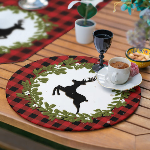 Christmas Runner & Placemat Set|Winter Trend Table Decor|Set of 6 Supla Table Mat|Farmhouse Xmas Deer Tablecloth American Service Underplate