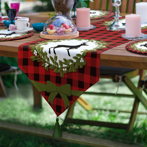 Christmas Runner & Placemat Set|Winter Trend Table Decor|Set of 6 Supla Table Mat|Farmhouse Xmas Deer Tablecloth American Service Underplate