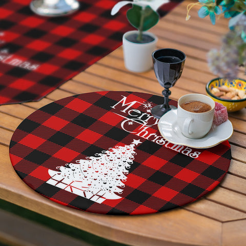 Christmas Runner & Placemat Set|Plaid Winter Table Decor|Set of 6 Supla Table Mat|Farmhouse Merry Xmas Tabletop American Service Underplate