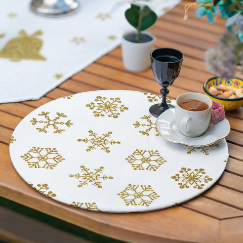 Christmas Runner & Placemat Set|Happy Holidays Table Decor|Set of 6 Supla Table Mat|Snowflake Bell Tablecloth American Service Underplate