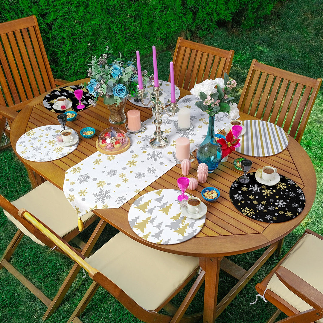 Winter Trend Runner & Placemat Set|Xmas Table Decor|Set of 6 Supla Table Mat|Farmhouse Snowflake Tablecloth and American Service Underplate