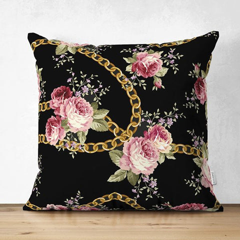 Floral Chain Pillow Cover|Decorative Cushion Case|Boho Flower Pillowtop|Cozy Home Decor|Housewarming Pinky Floral Print Throw Pillowcase