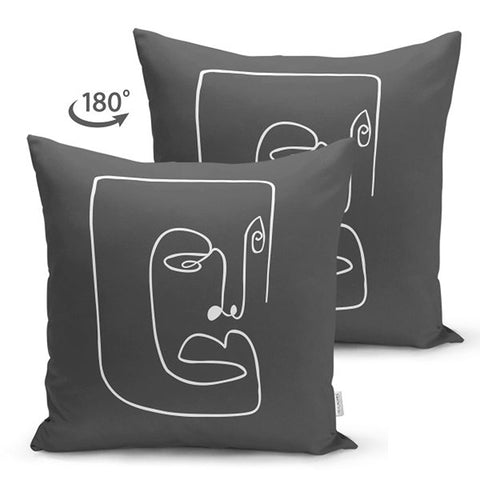 Onedraw Pillow Cover|Abstract Face Drawing Cushion Case|Boho Pillowcase|Decorative Double-Sided Pillowtop|Minimalist Authentic Cushion Case