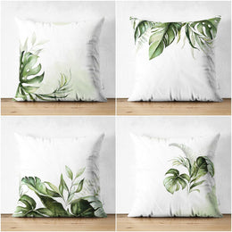 Tropical Plants Pillow Cover|Green Leaves Cushion Case|Floral Cushion Cover|Decorative Pillowtop|Green and White Summer Trend Home Decor