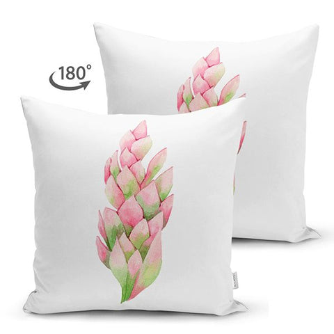 Tropical Plants Pillow Cover|Green Pink Leaves Cushion Case|Floral Cushion Cover|Decorative Pillowtop|Green and Pink Summer Trend Home Decor