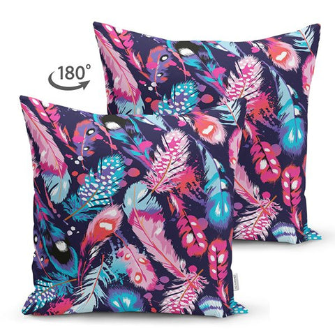 Feather Pillow Cover|Colorful Feather Print Cushion Case|Cozy Home Decor|Decorative Vibrant Colors Pillowtop|Housewarming Outdoor Pillow